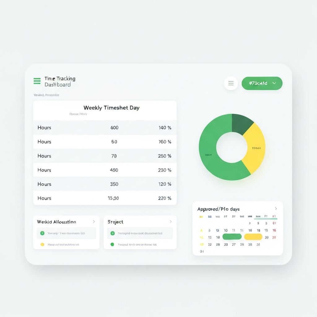 Time tracking dashboard showing weekly timesheet and attendance data